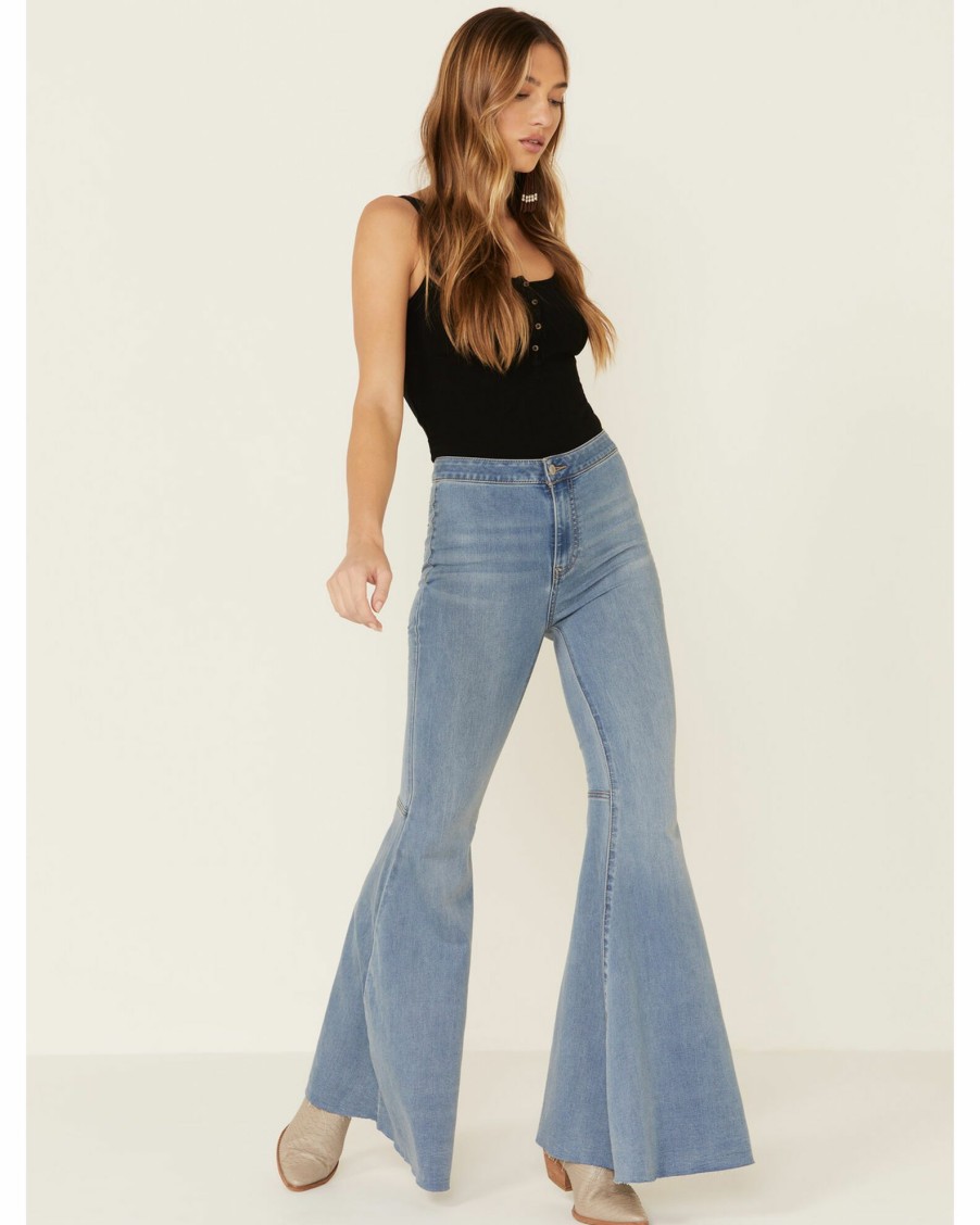 Jean * | Free People Women'S Light Wash High-Rise Just Float On Flare Jeans Blue