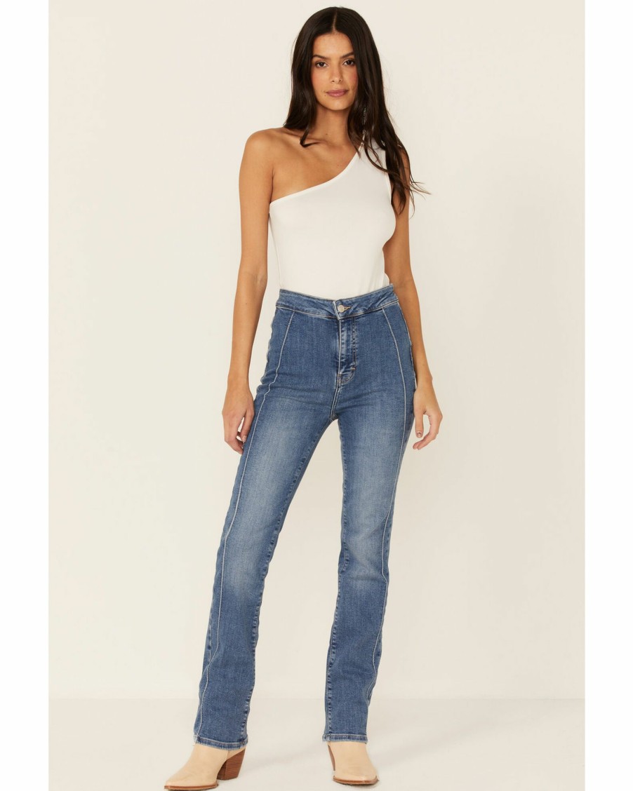 Jean * | Free People Women'S Medium Wash Cross My Heart Slim Straight Jeans Blue