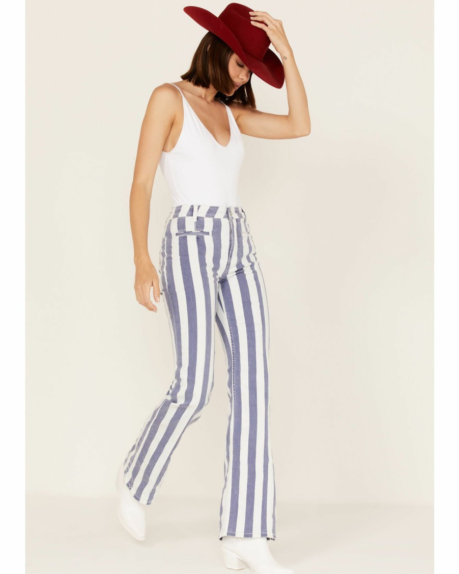 Jean * | Free People Women'S Firecracker Star & Stripe Flare Jeans Blue