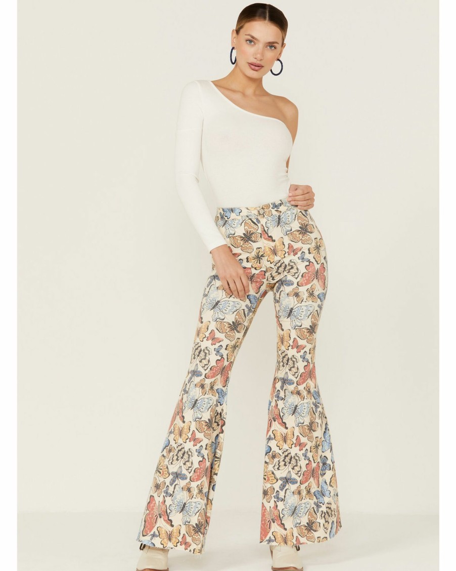 Jean * | Free People Women'S Colored Butterfly Just Float On Flare Jeans Multi