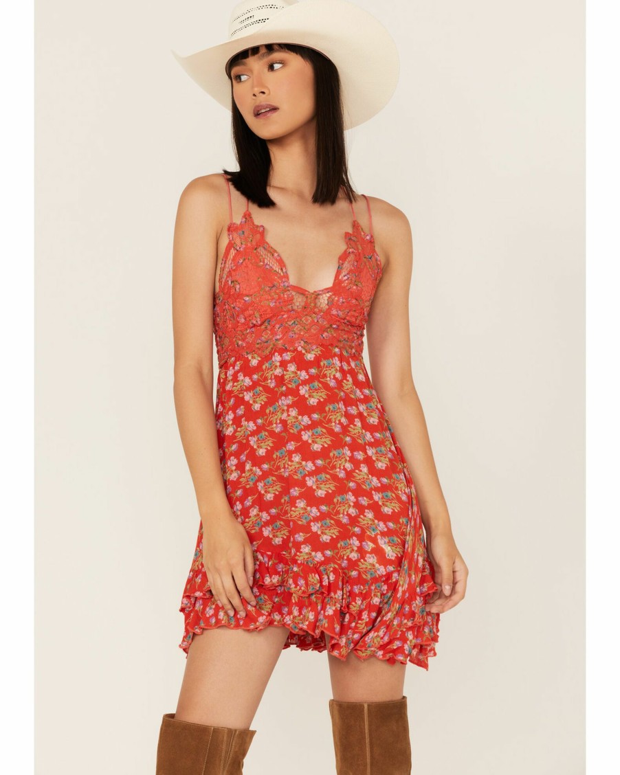 Dress * | Free People Women'S Adella Floral Print Sleeveless Slip Dress Red