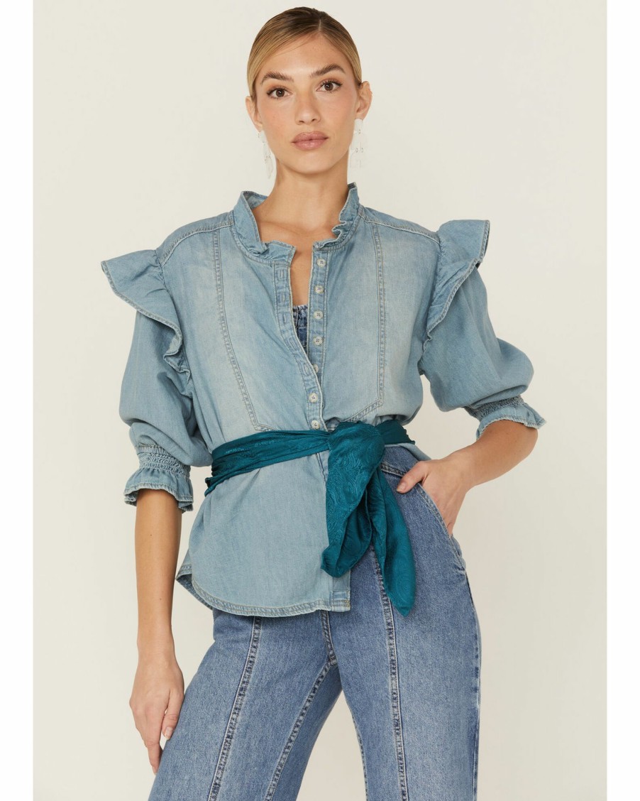 Shirt * | Free People Women'S Louise Denim Top Blue