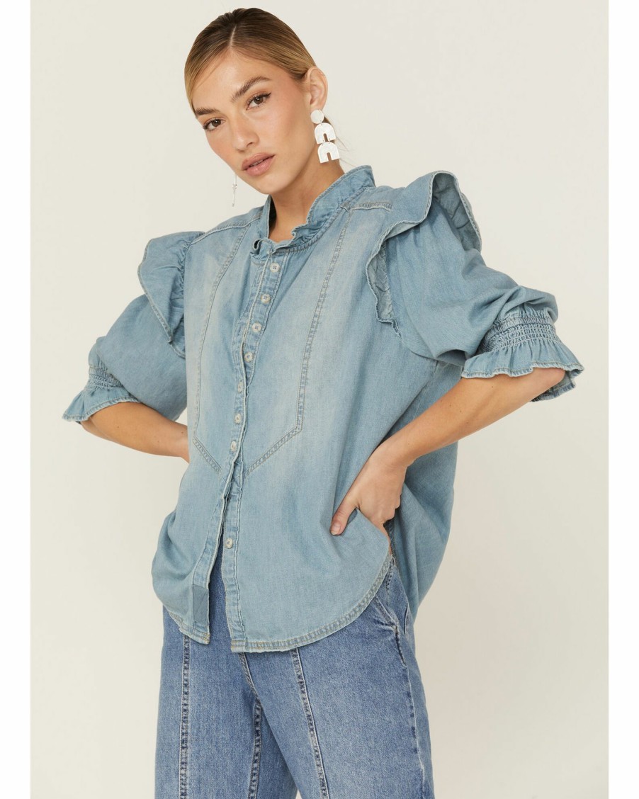 Shirt * | Free People Women'S Louise Denim Top Blue