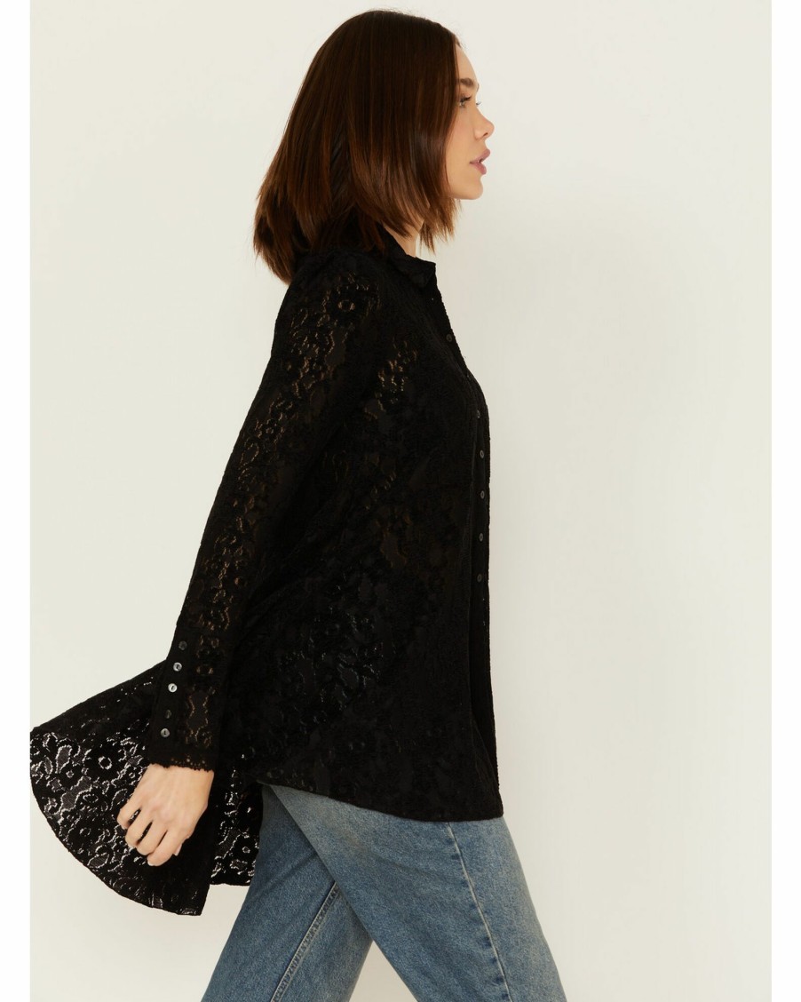 Shirt * | Free People Women'S Floral Lace Heather Tunic Black