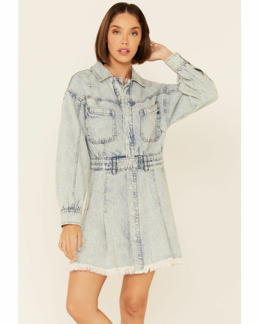 Dress * | Free People Women'S Chain Of Command Denim Mini Dress Blue