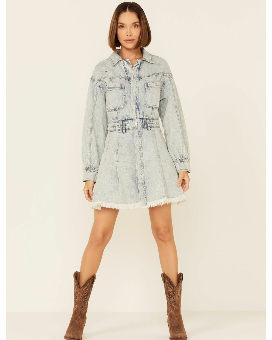 Dress * | Free People Women'S Chain Of Command Denim Mini Dress Blue