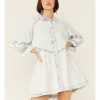 Dress * | Free People Women'S Hannah Long Sleeve Denim Mini Dress Blue