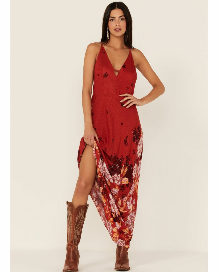 Dress * | Free People Women'S Get To You Floral Print Maxi Dress Red