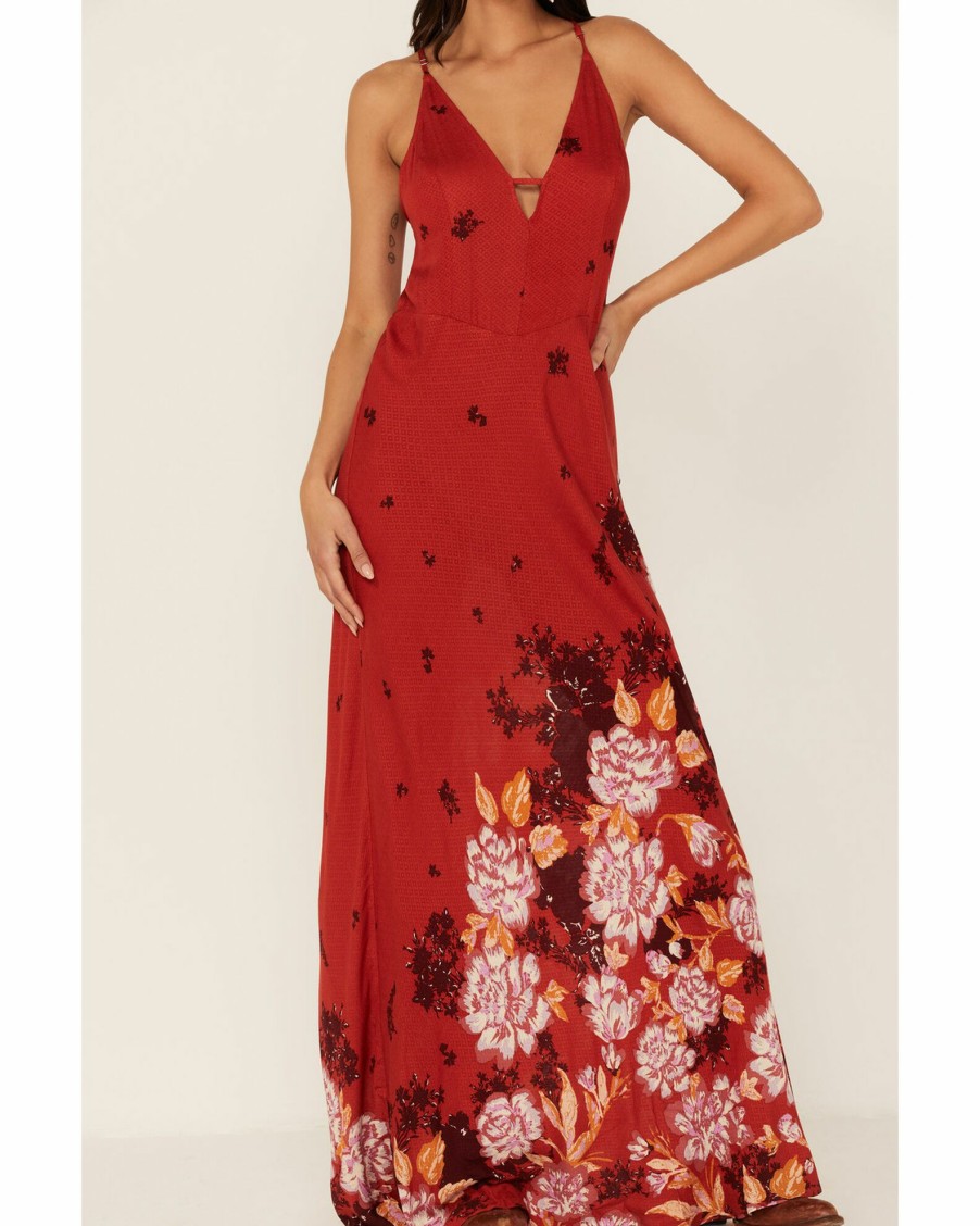 Dress * | Free People Women'S Get To You Floral Print Maxi Dress Red